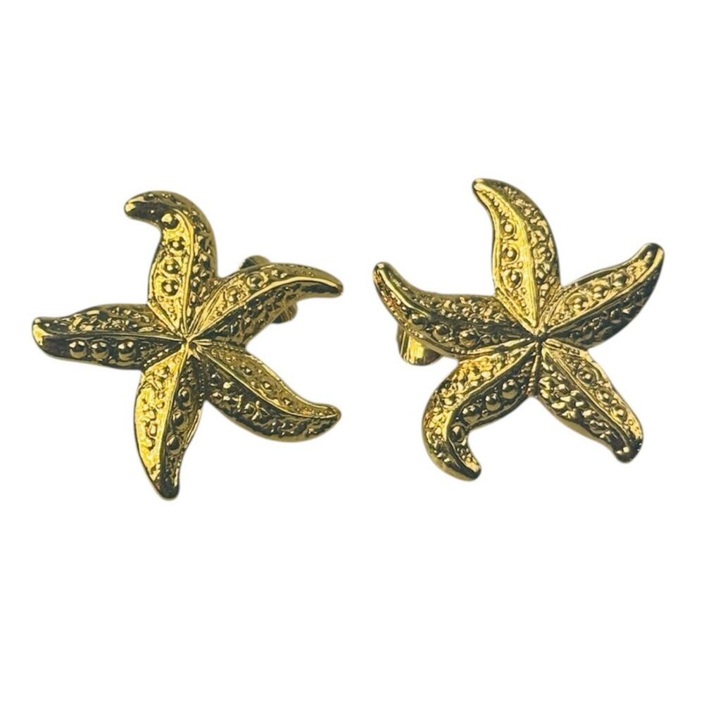Vintage Gold Toned Starfish Clip-On Earrings Lightweight